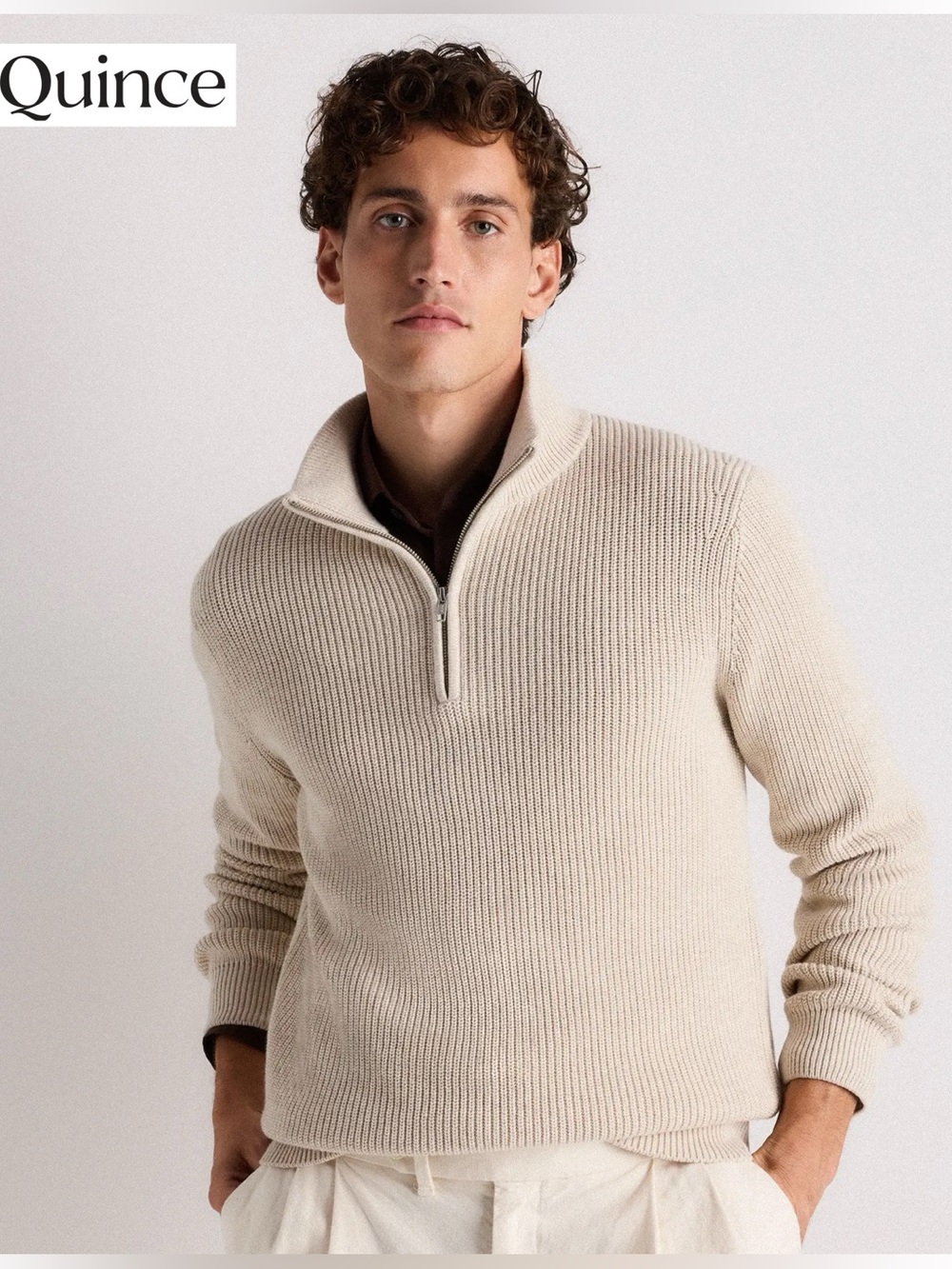 Quince 100% Organic Cotton Fisherman Quarter-Zip Sweater Albaster Men’s M Thick